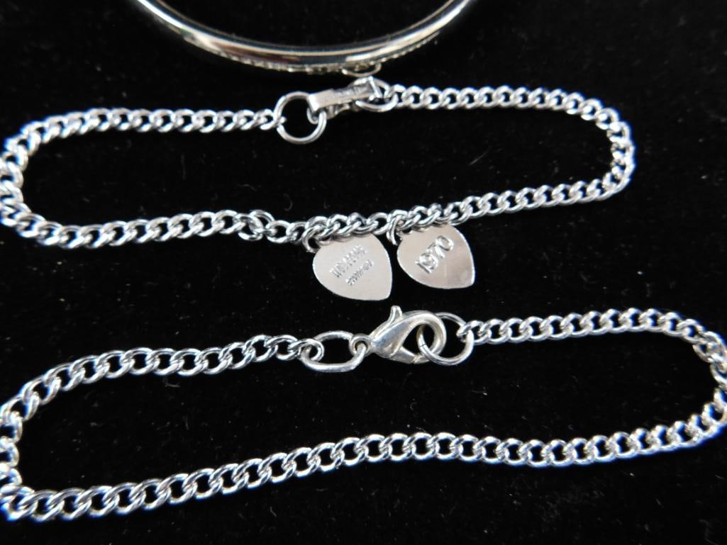 Sterling Silver - 2 Chain Bracelets - 1 Bangle Bracelet - 21.82 Grams - 5