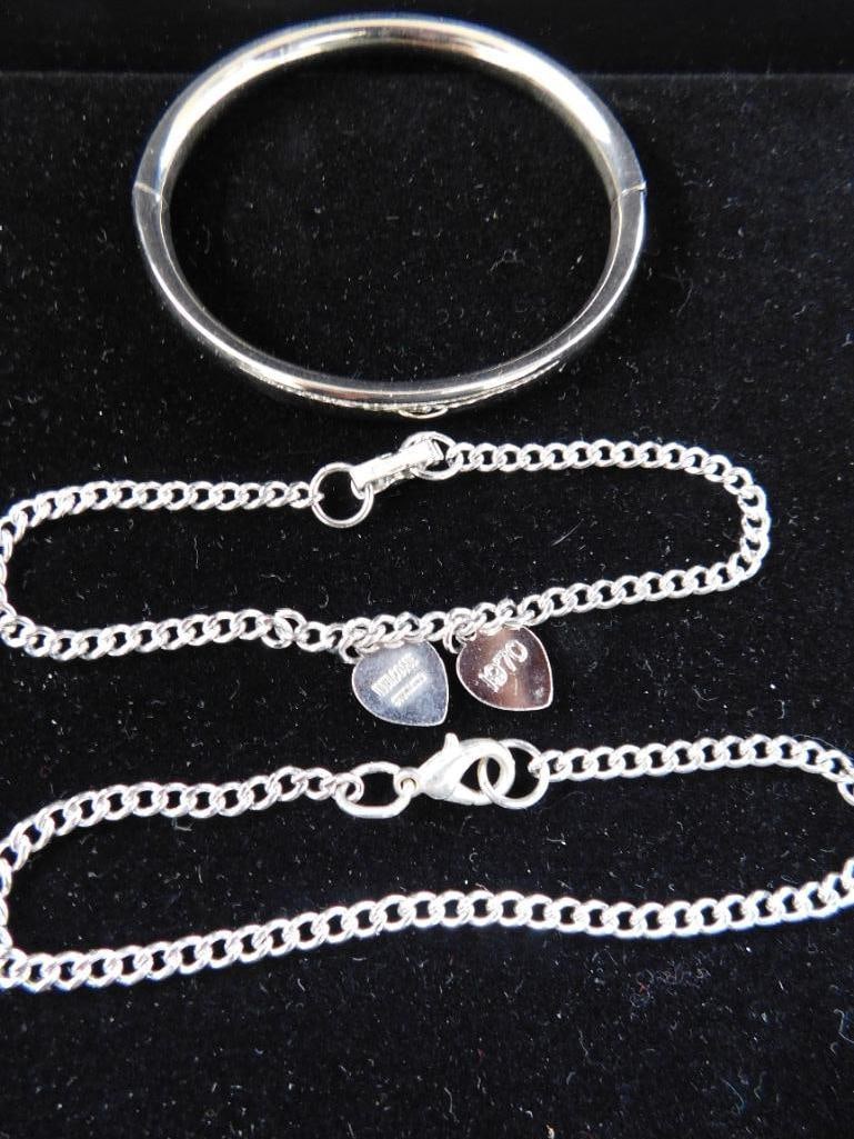 Sterling Silver - 2 Chain Bracelets - 1 Bangle Bracelet - 21.82 Grams - 7