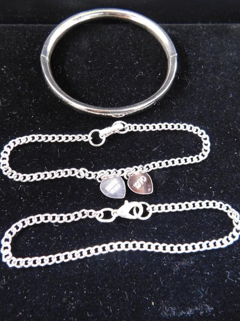Sterling Silver - 2 Chain Bracelets - 1 Bangle Bracelet - 21.82 Grams - 8