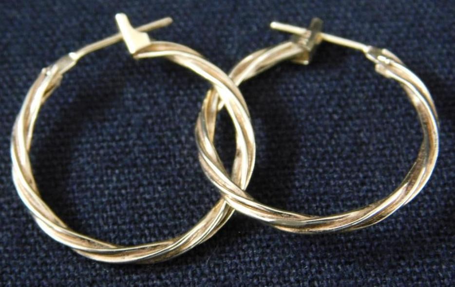 14K Yellow Gold Pierced Earrings - Hoops - .90 Grams: See Photos For Condition and Details