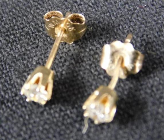 10K Yellow Gold Pierced Earrings with Clear Stones - .42 Grams TW: See Photos For Condition and Details