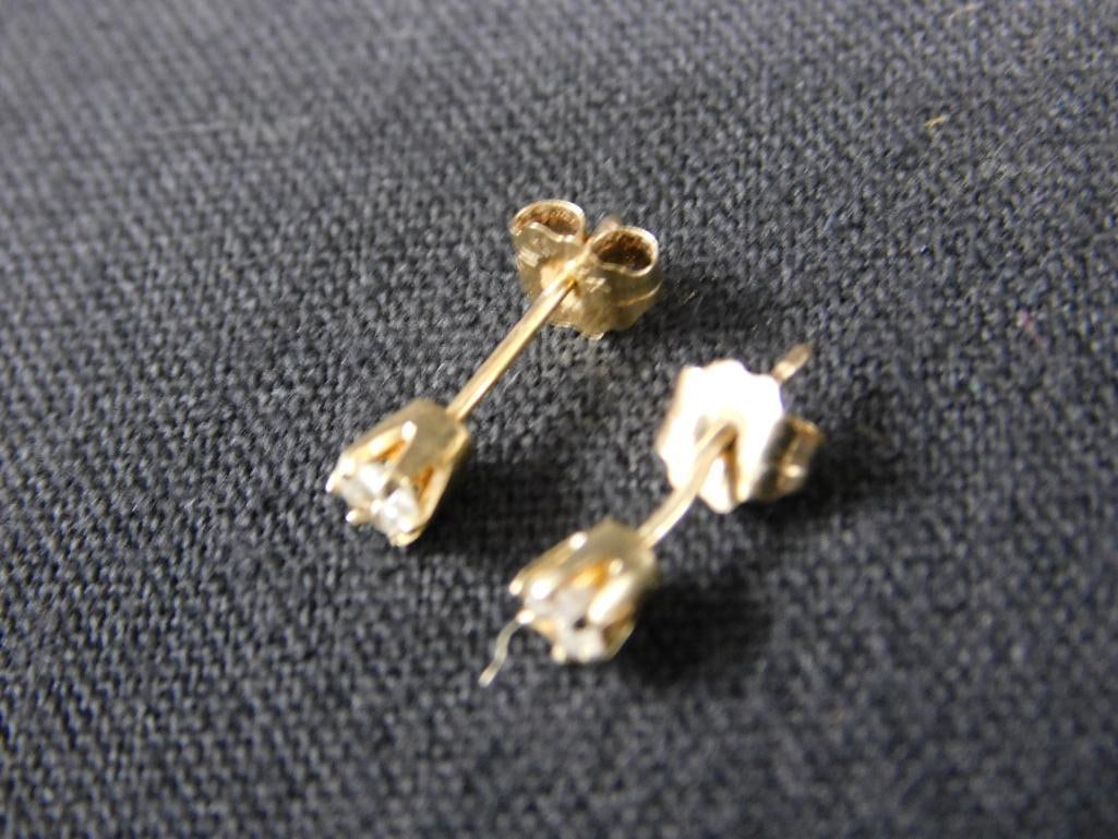 10K Yellow Gold Pierced Earrings with Clear Stones - .42 Grams TW - 2
