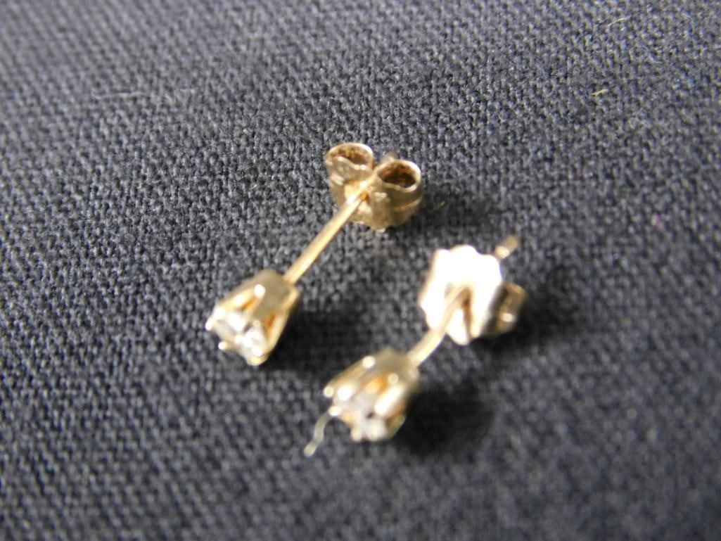 10K Yellow Gold Pierced Earrings with Clear Stones - .42 Grams TW - 3