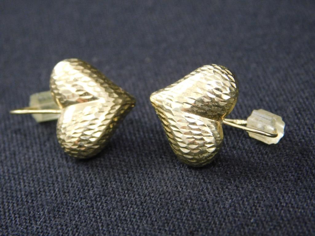 10K Yellow Gold Pierced Heart Earrings - .82 Grams - 2