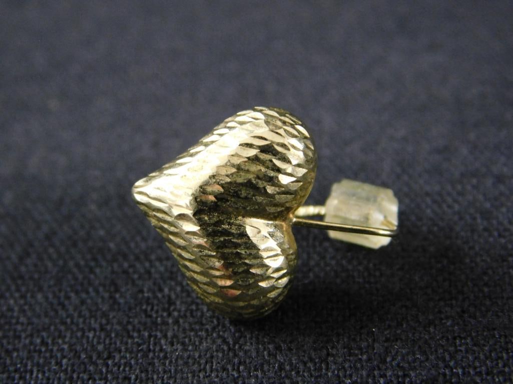 10K Yellow Gold Pierced Heart Earrings - .82 Grams - 3