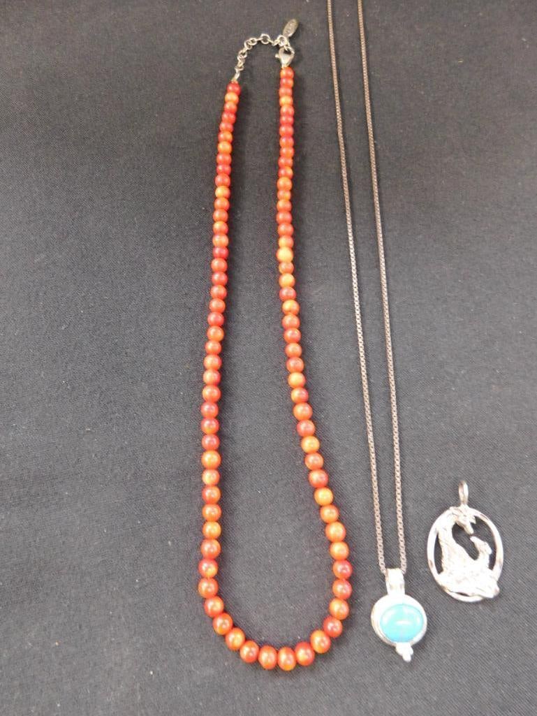 Sterling Silver - 20" Chain Necklace - 18" Coral Necklace - Charm - 11 Grams Plus - 2