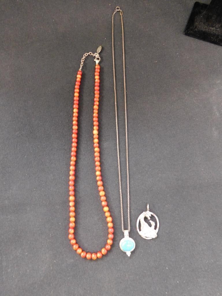 Sterling Silver - 20" Chain Necklace - 18" Coral Necklace - Charm - 11 Grams Plus - 5