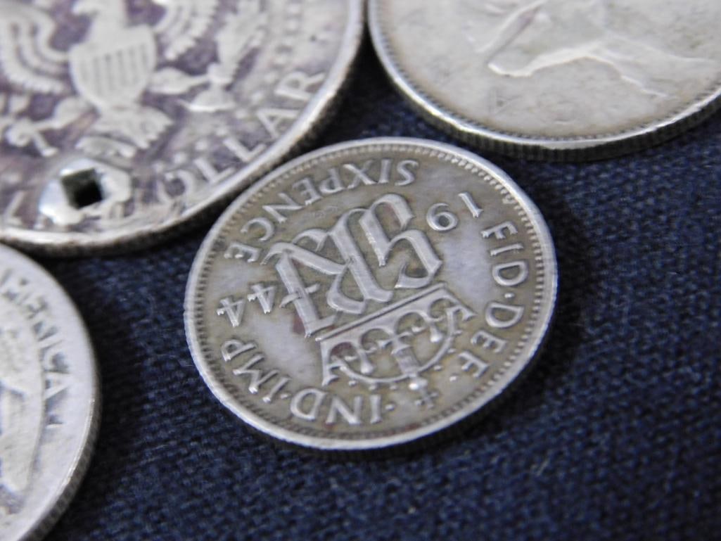 Sterling Silver - 5 Coins - 2 With Holes - 33 Grams - 12