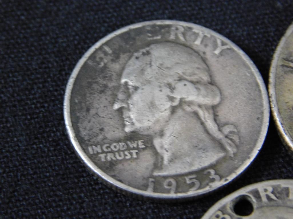 Sterling Silver - 5 Coins - 2 With Holes - 33 Grams - 2