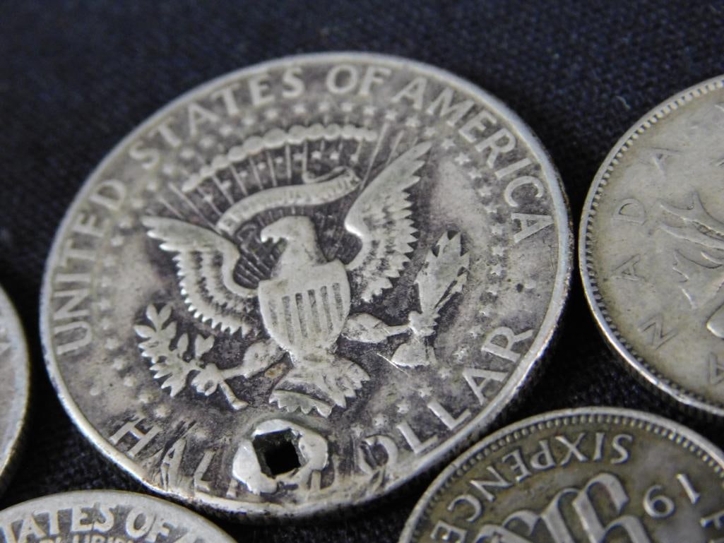 Sterling Silver - 5 Coins - 2 With Holes - 33 Grams - 9