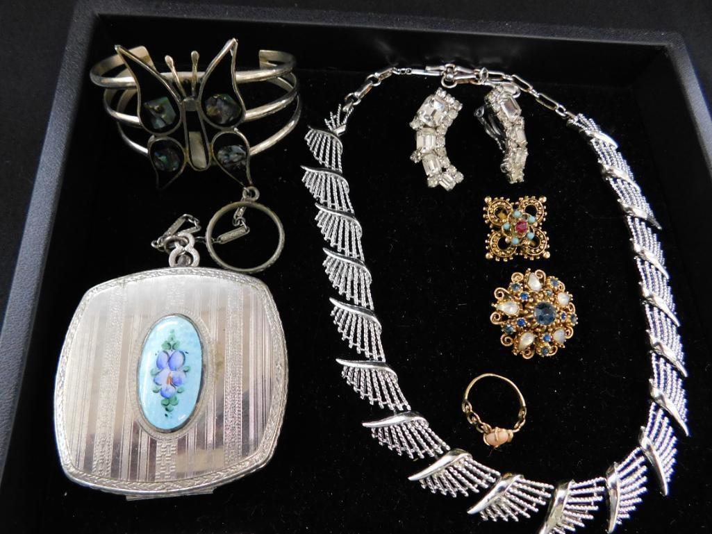 Tray Lot of Misc. Costume Jewelry with Compact - 10