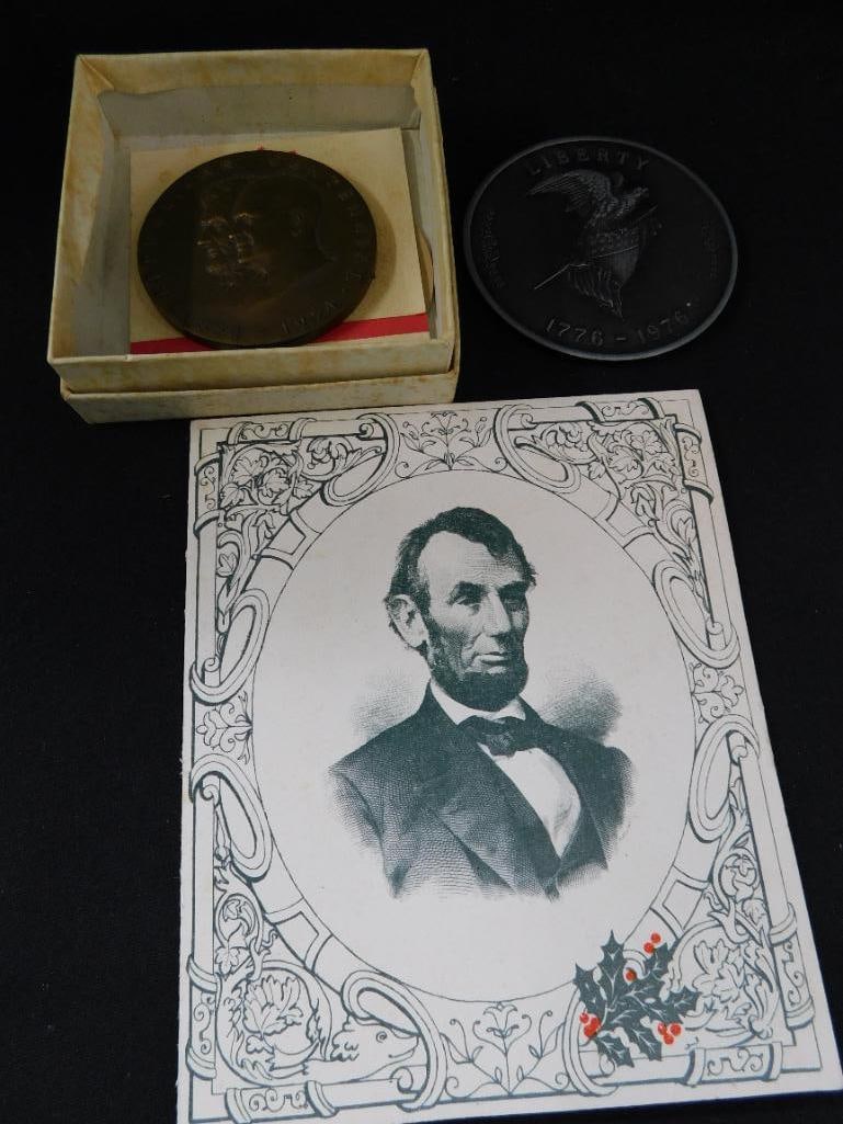 Lincoln/Eisenhower Bronze Medallion - 1976 Medallion - Senators Xmas Card with Lincoln - 10