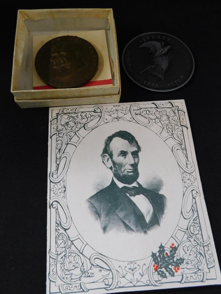 Lincoln/Eisenhower Bronze Medallion - 1976 Medallion - Senators Xmas Card with Lincoln - 11
