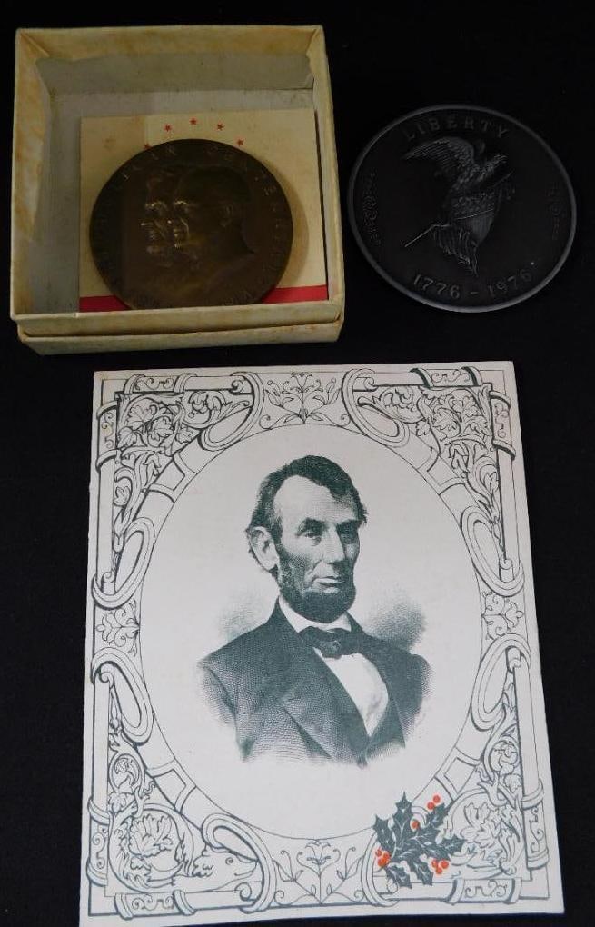 Lincoln/Eisenhower Bronze Medallion - 1976 Medallion - Senators Xmas Card with Lincoln (1 of 11)