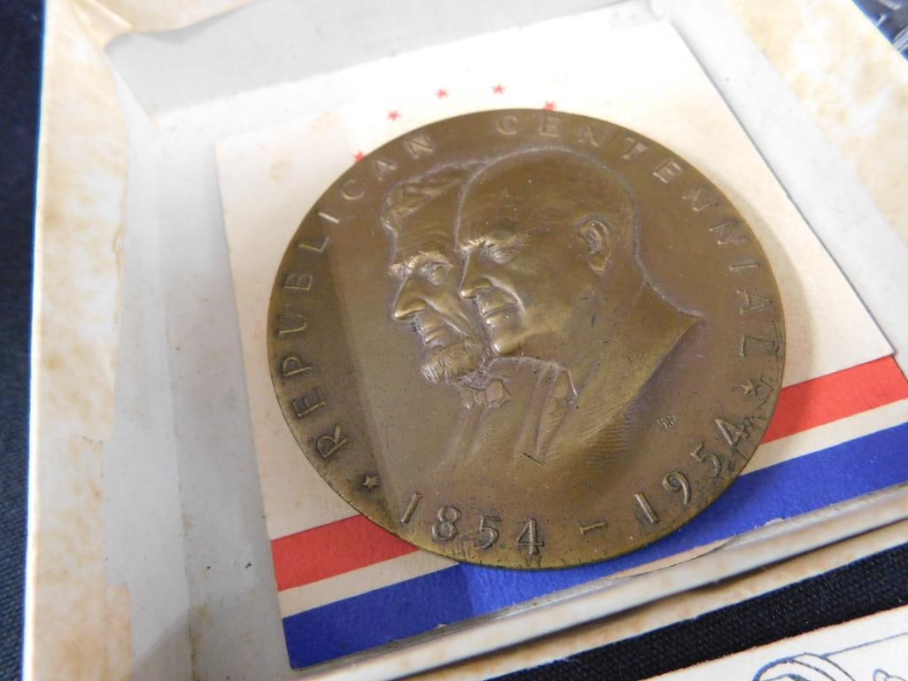 Lincoln/Eisenhower Bronze Medallion - 1976 Medallion - Senators Xmas Card with Lincoln - 2