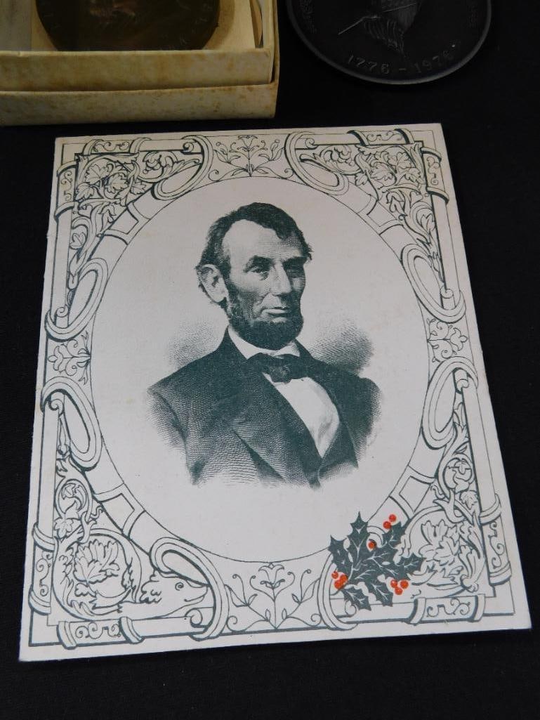 Lincoln/Eisenhower Bronze Medallion - 1976 Medallion - Senators Xmas Card with Lincoln - 7
