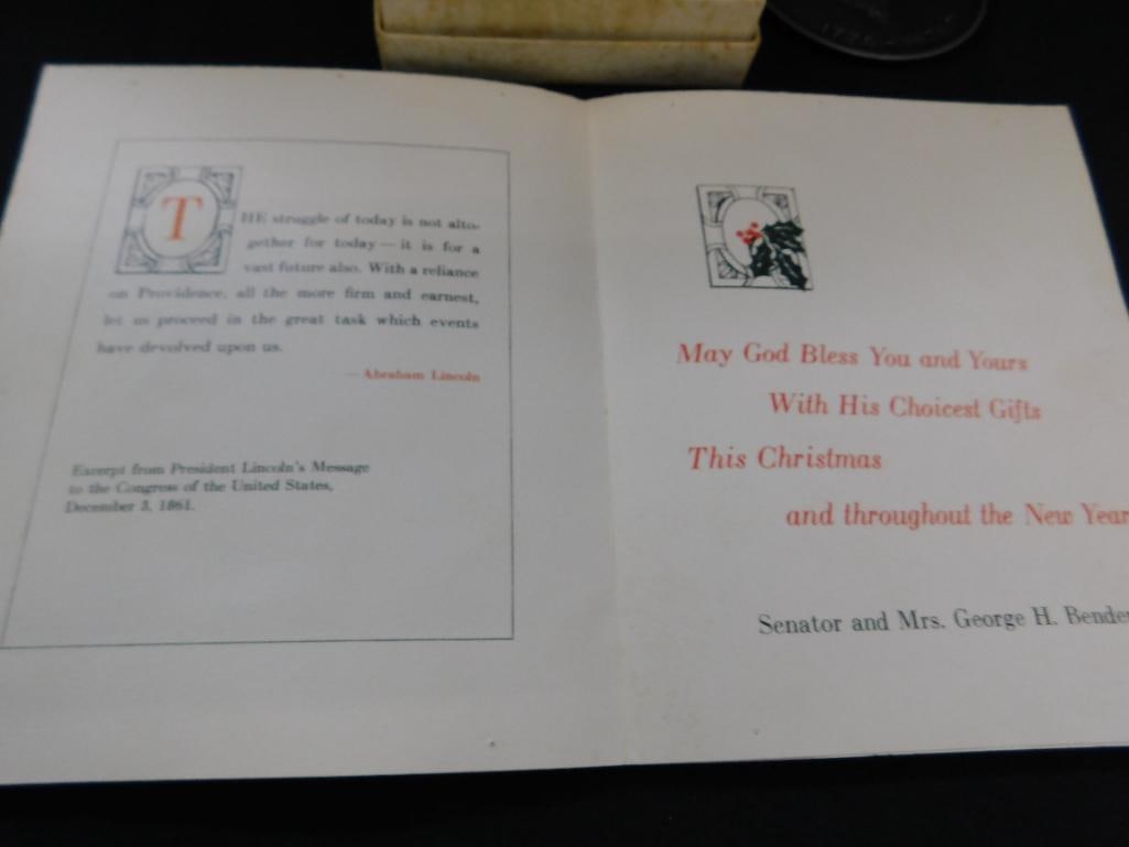 Lincoln/Eisenhower Bronze Medallion - 1976 Medallion - Senators Xmas Card with Lincoln - 8