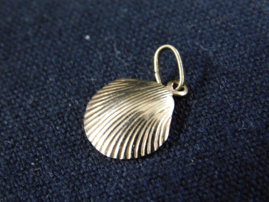 14K Yellow Gold - Pierced Ball Earrings No Earnuts - Shell Charm - .60 Grams - 3