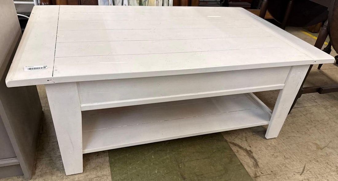 painted wooden coffee table: Intentional distress 20" x 50" x 32"