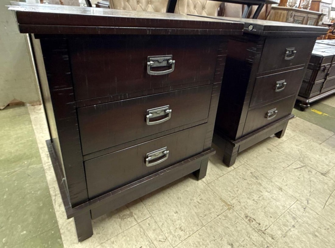 pair of Havertys 3 drawer nightstands: Intentional distress. Three drawers in each. Each 30" x 26" x 19"