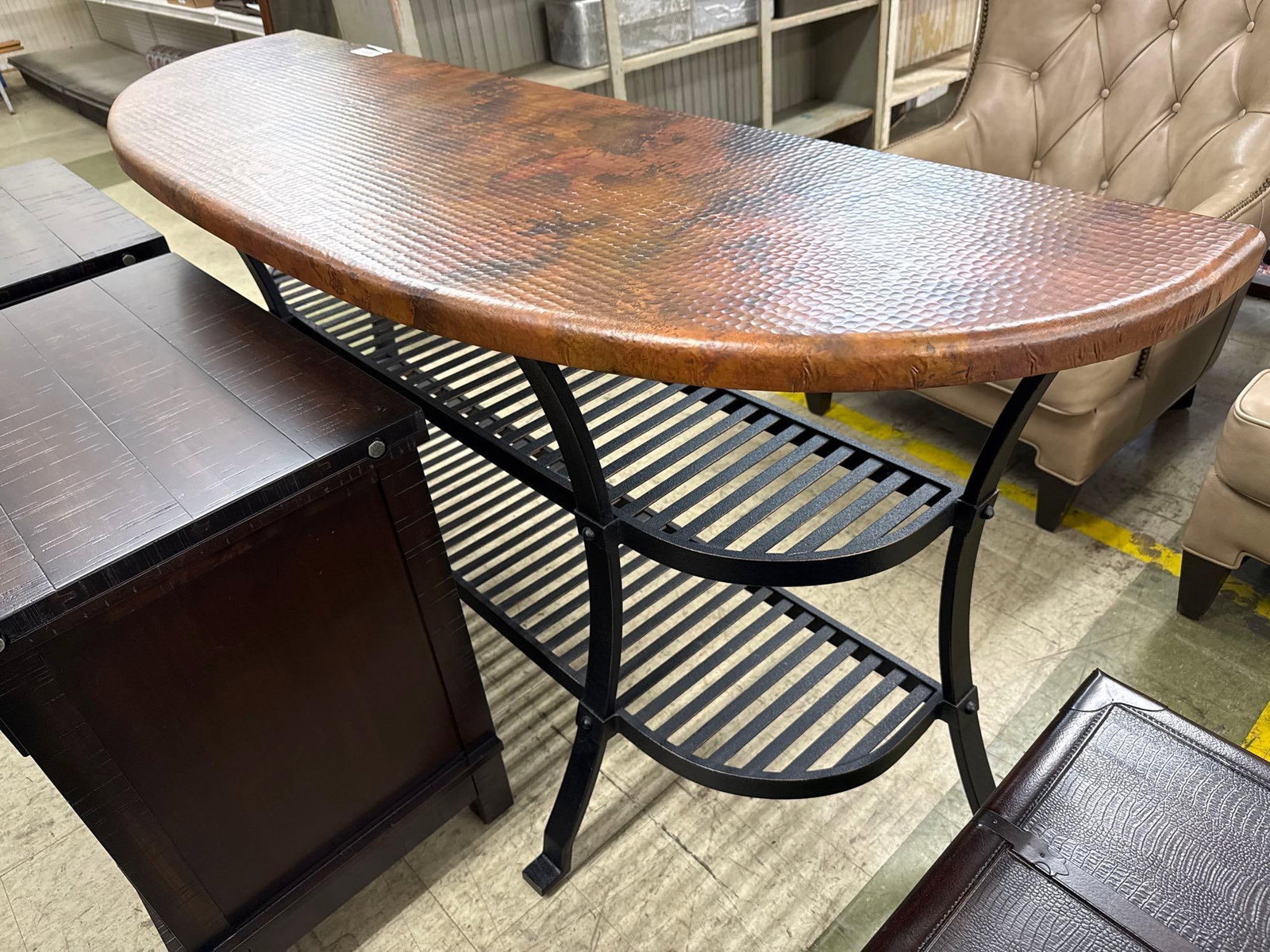 copper and wrought iron Demi Lune Console table - 2