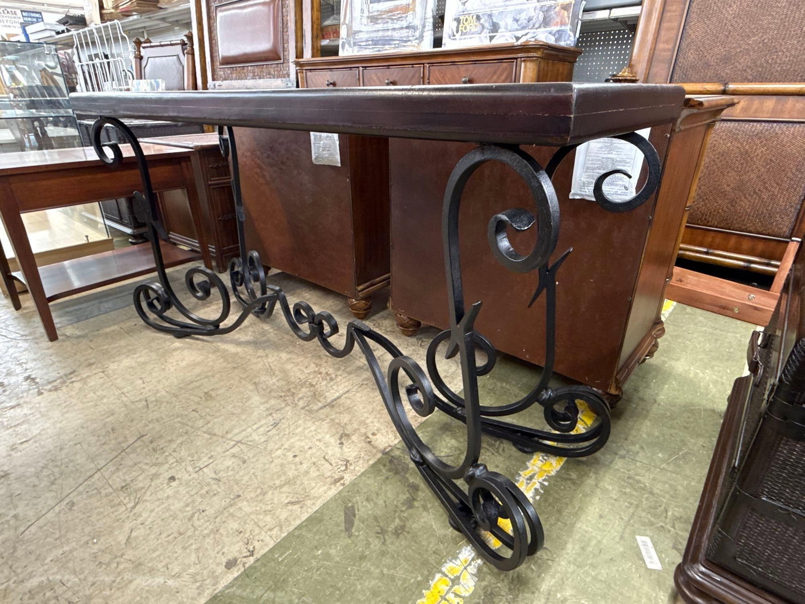 wrought iron and wood sofa table - 2