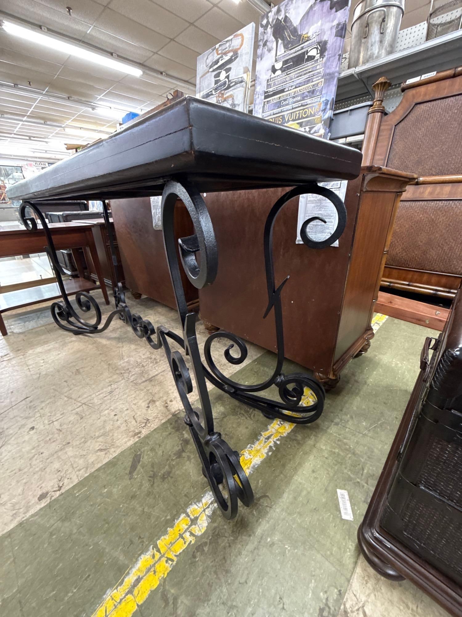 wrought iron and wood sofa table - 3