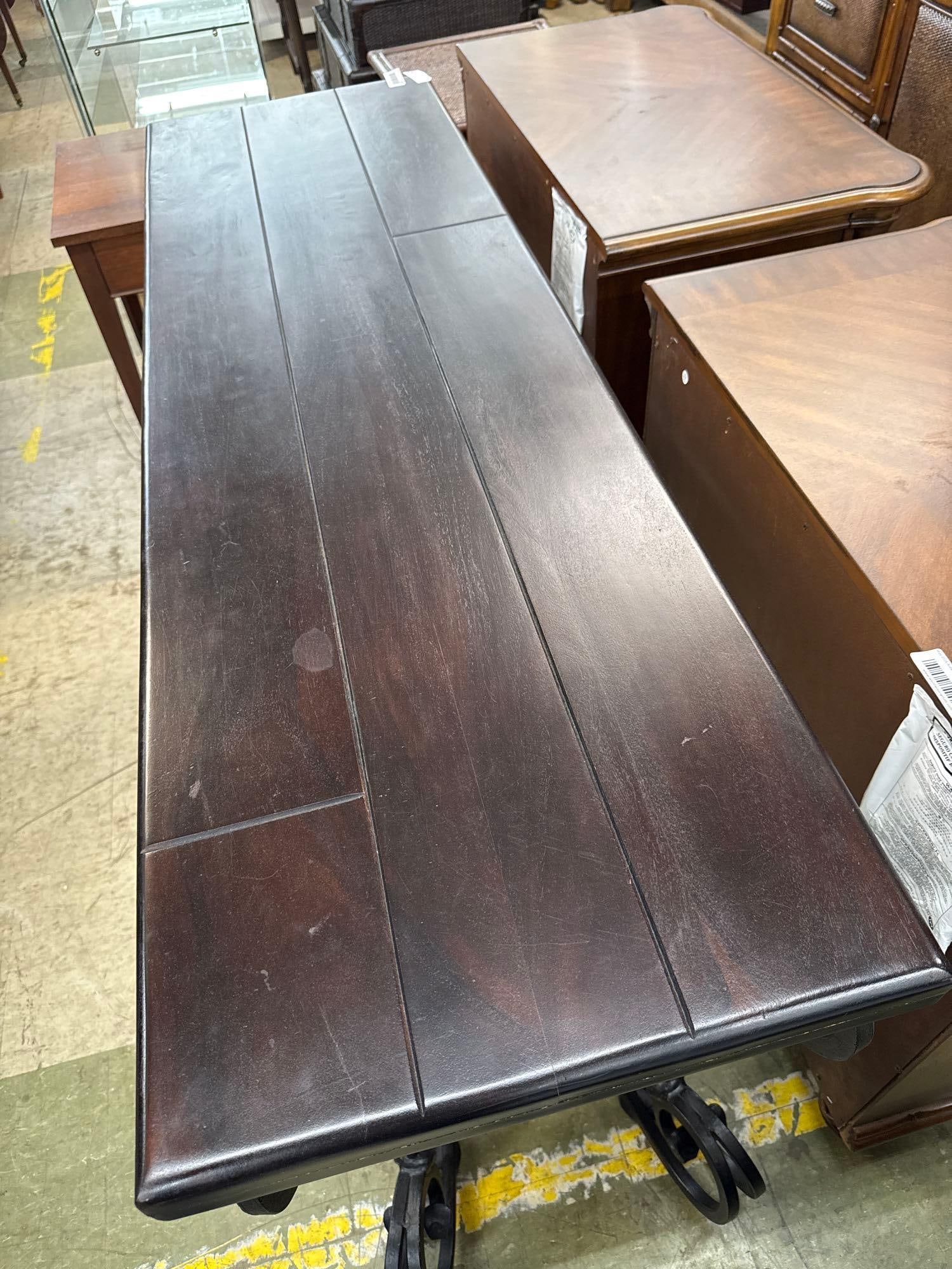 wrought iron and wood sofa table - 4