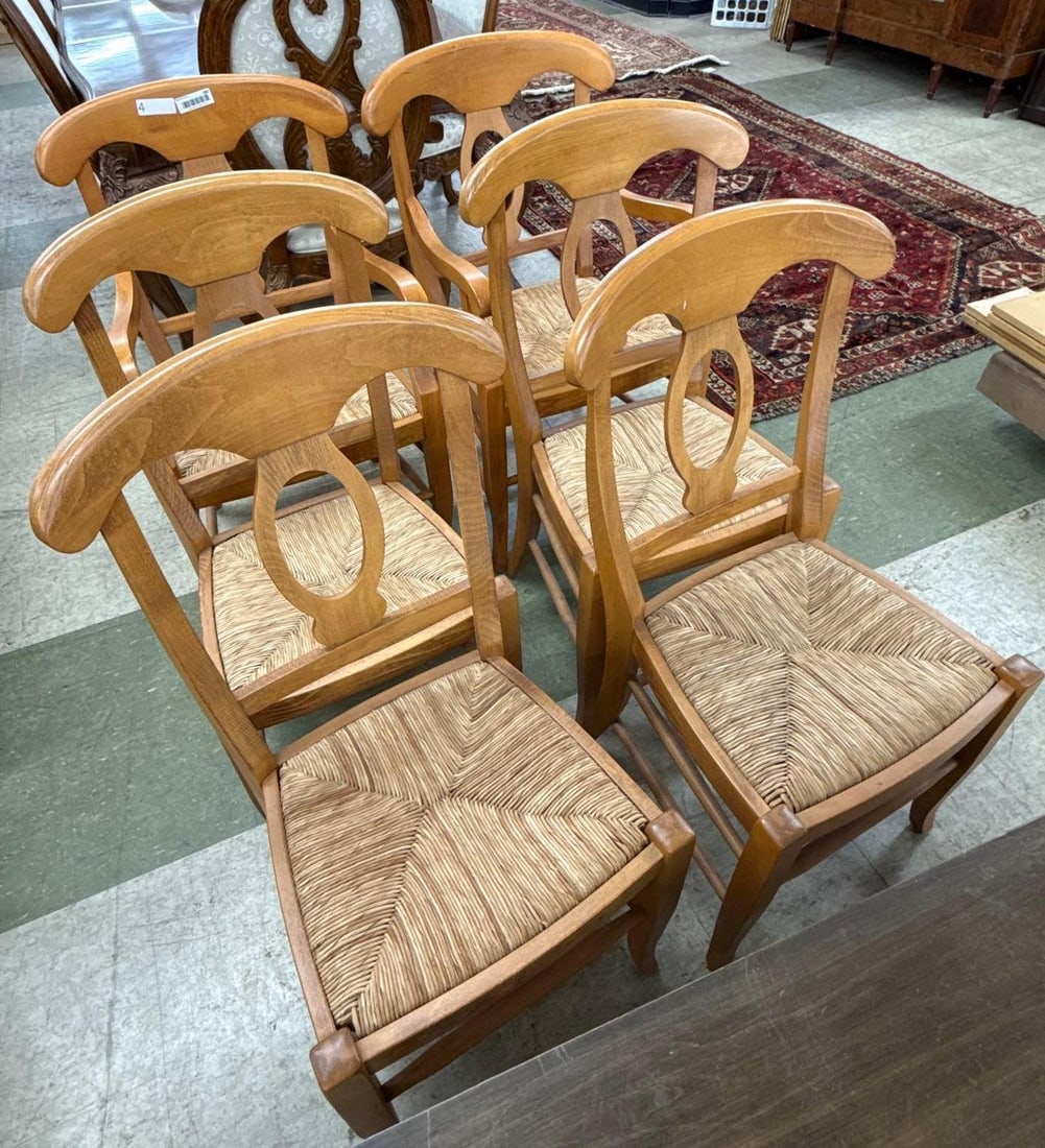 lot of six Rush Seat Chairs - 2 Arm 4 Side: Each 37' x 20" x 21"
