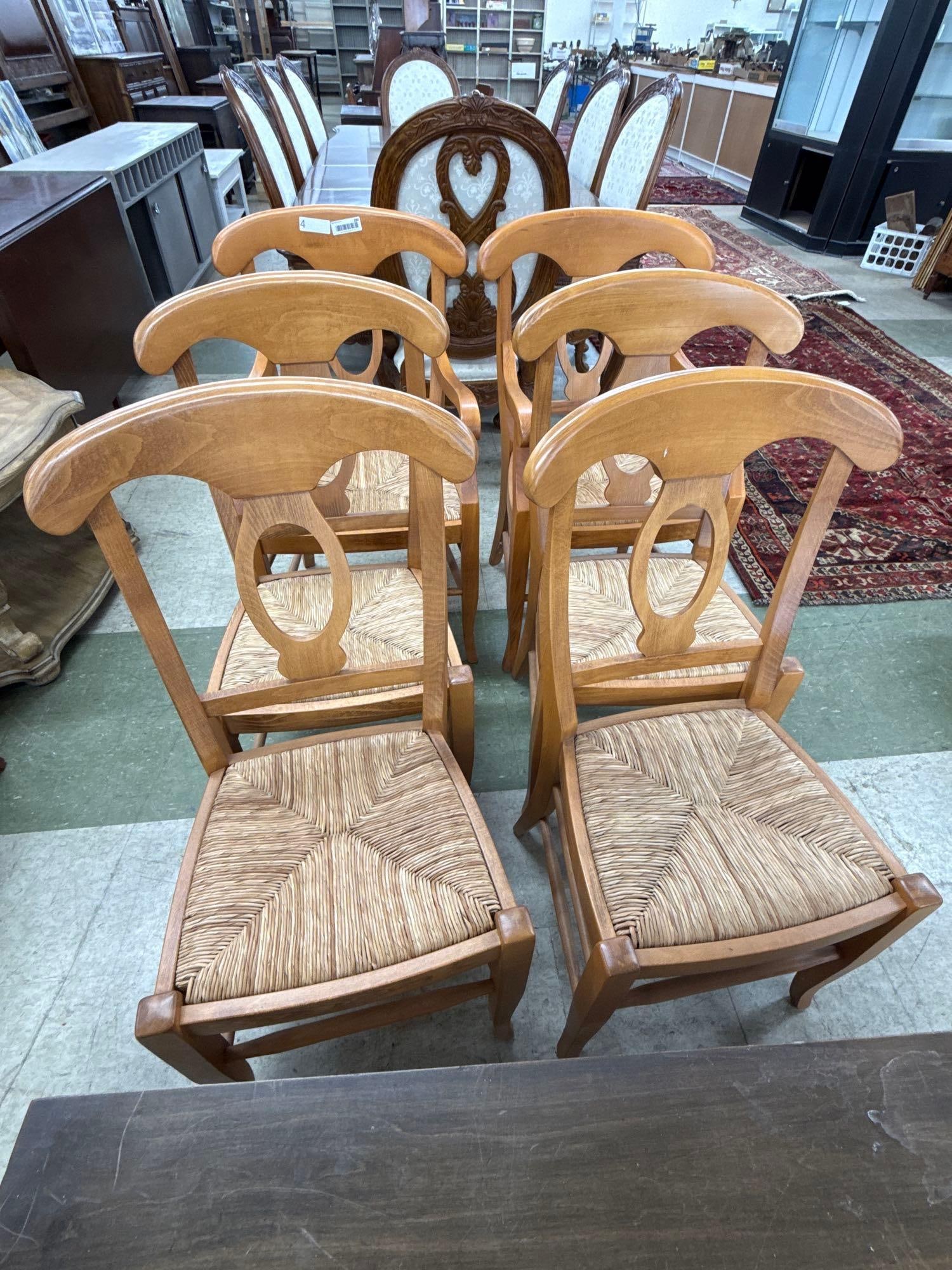 lot of six Rush Seat Chairs - 2 Arm 4 Side - 2