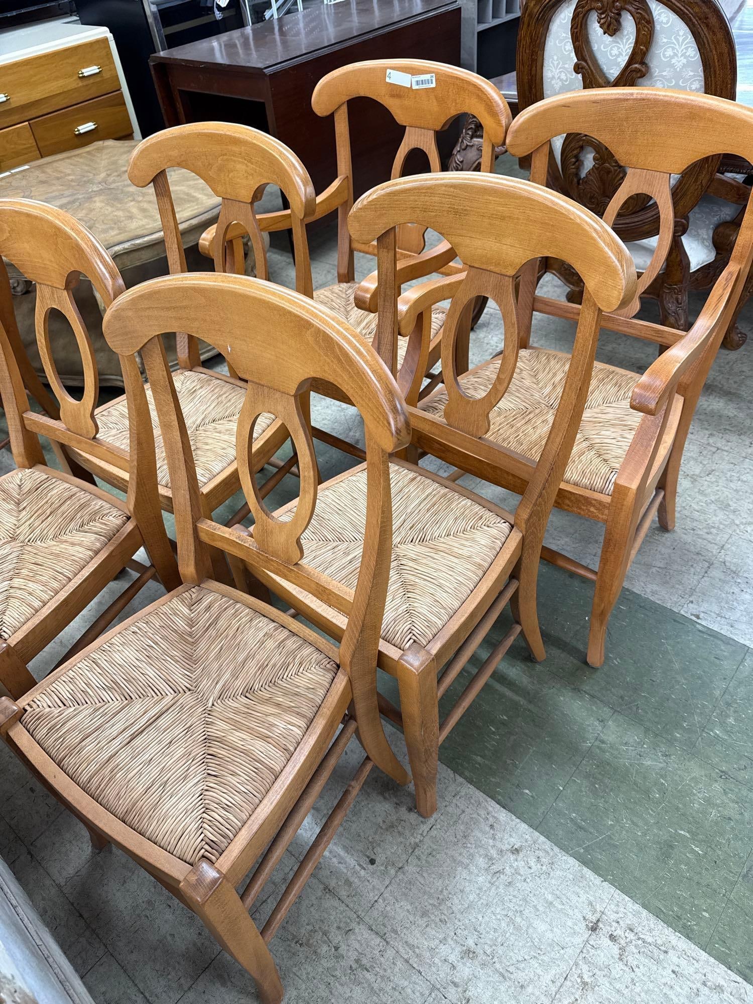 lot of six Rush Seat Chairs - 2 Arm 4 Side - 3