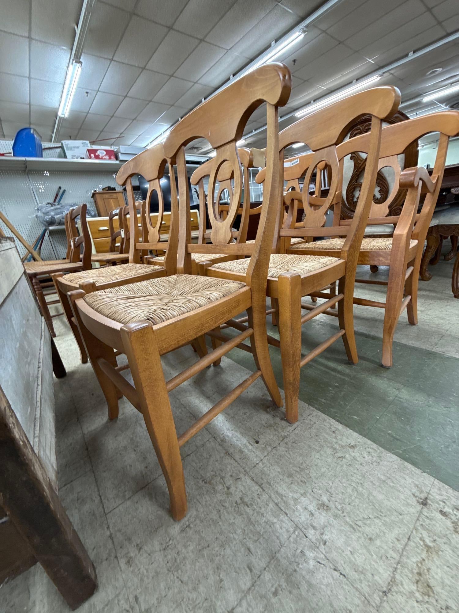 lot of six Rush Seat Chairs - 2 Arm 4 Side - 4
