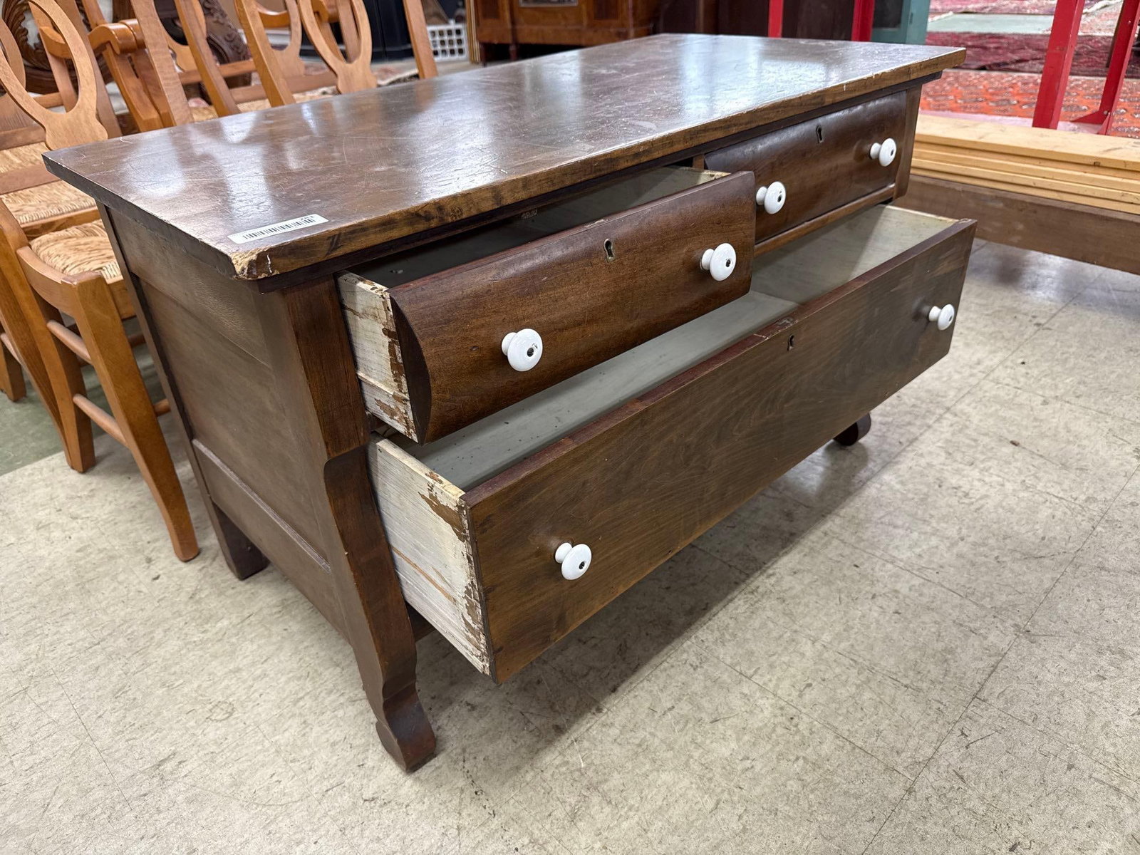 vintage three drawer empire lowboy dresser - 3