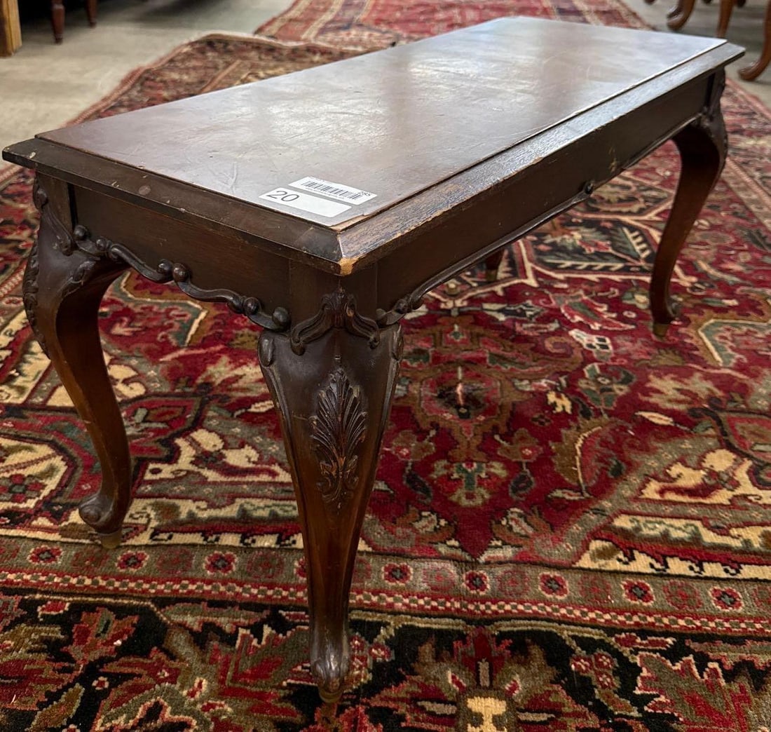 French carved wooden piano bench by Tonkbench: Veneer Chip on Corner 19" x 36" x 15"