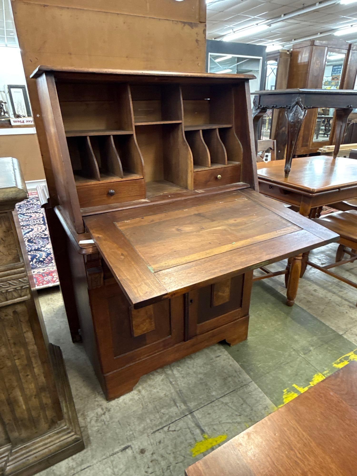 vintage walnut secretary with burl wood Veneer - 2