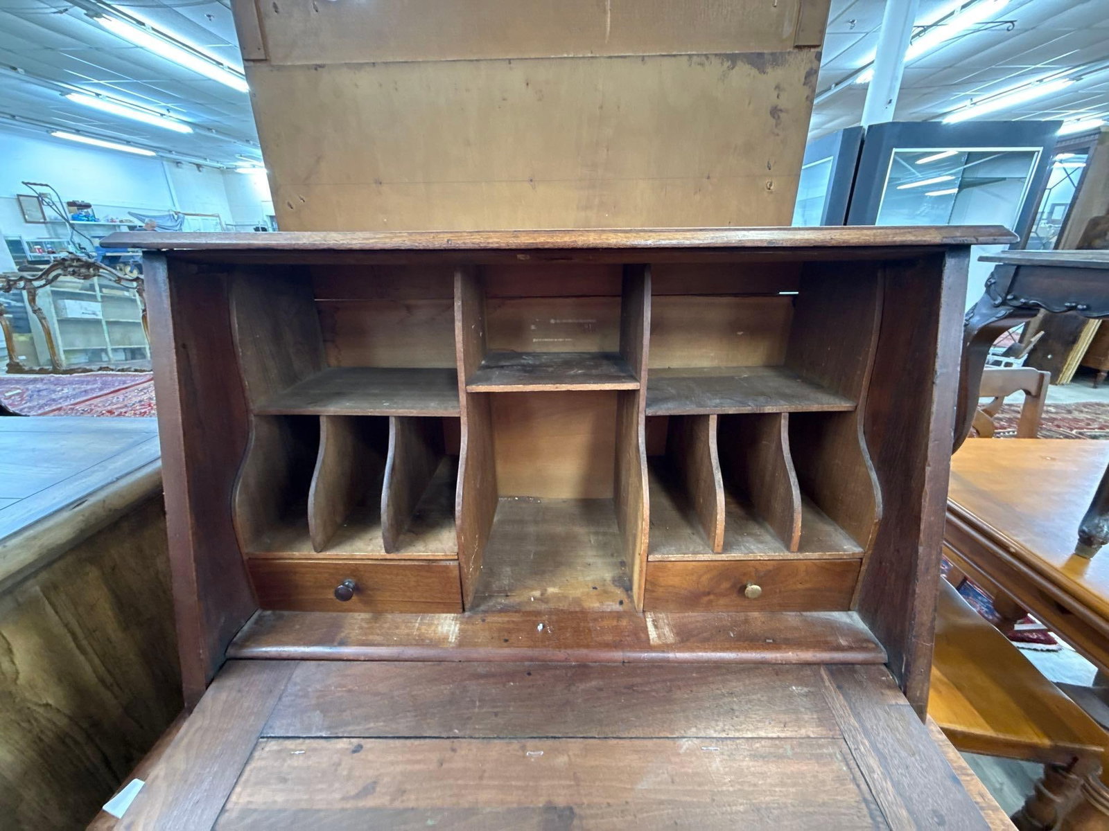 vintage walnut secretary with burl wood Veneer - 3