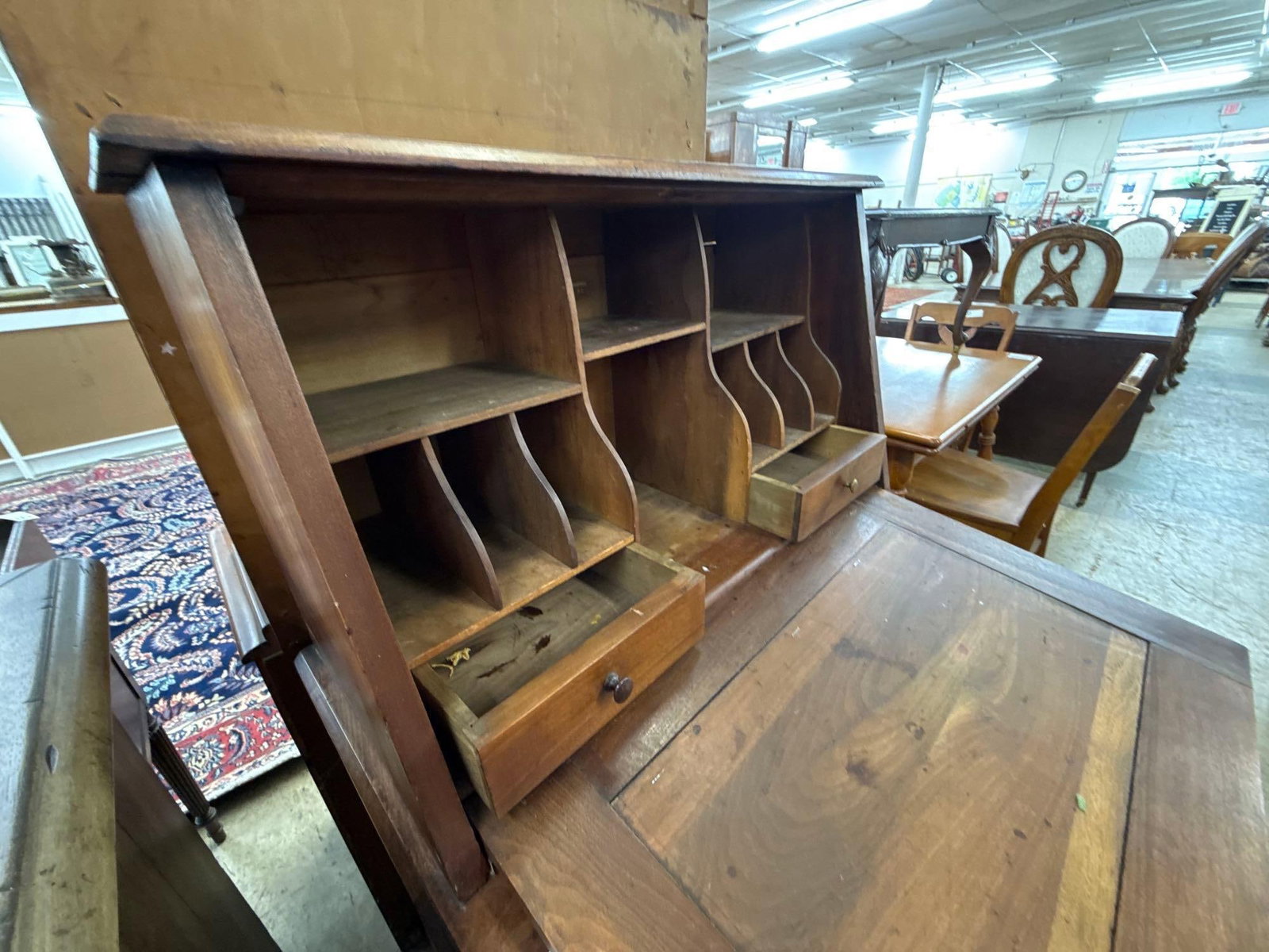 vintage walnut secretary with burl wood Veneer - 4