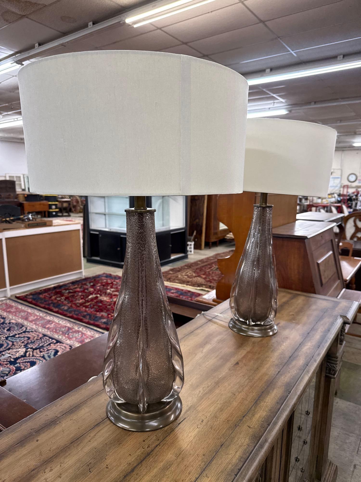 Pair of art glass base lamps with shades - 2