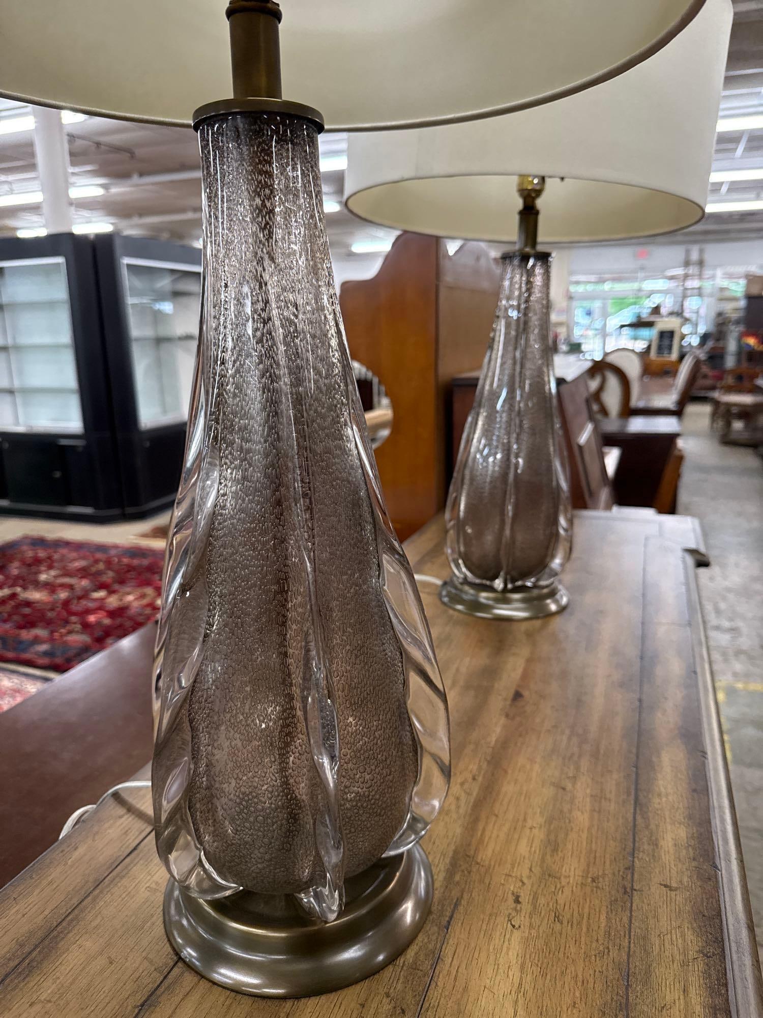 Pair of art glass base lamps with shades - 3