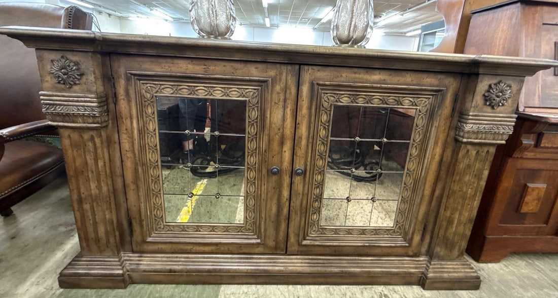newer sideboard with mirrored doors: 39" x 68" x 20"