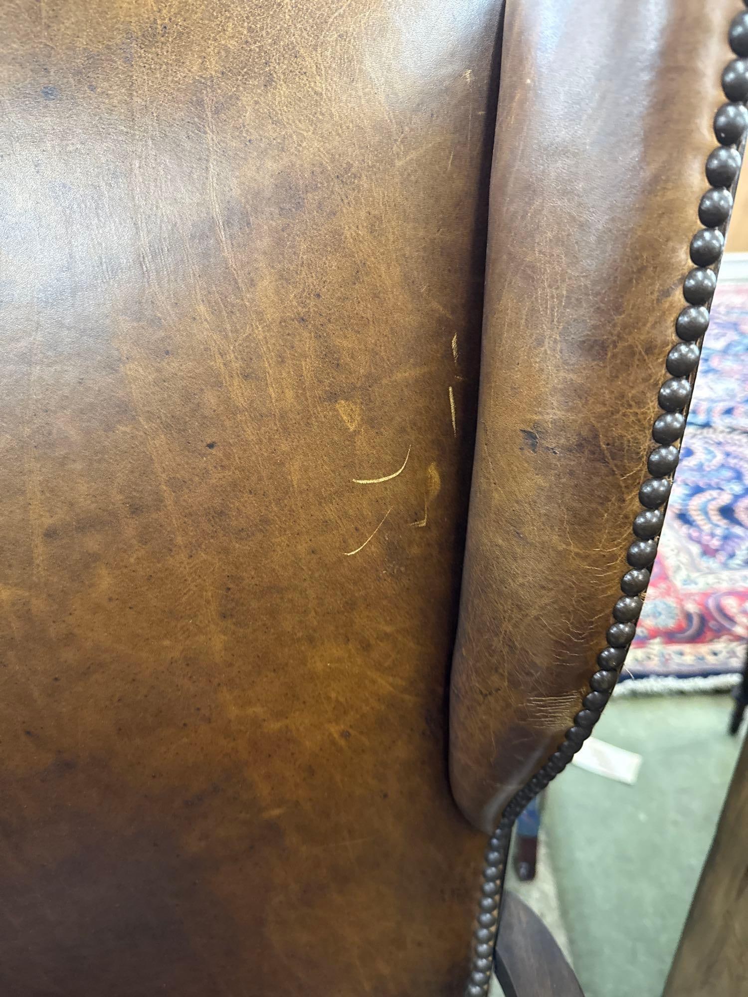 pair of brown leather arm chairs - 3