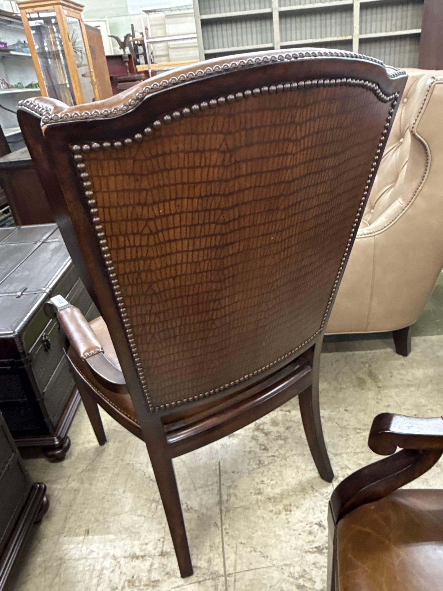 pair of brown leather arm chairs - 4