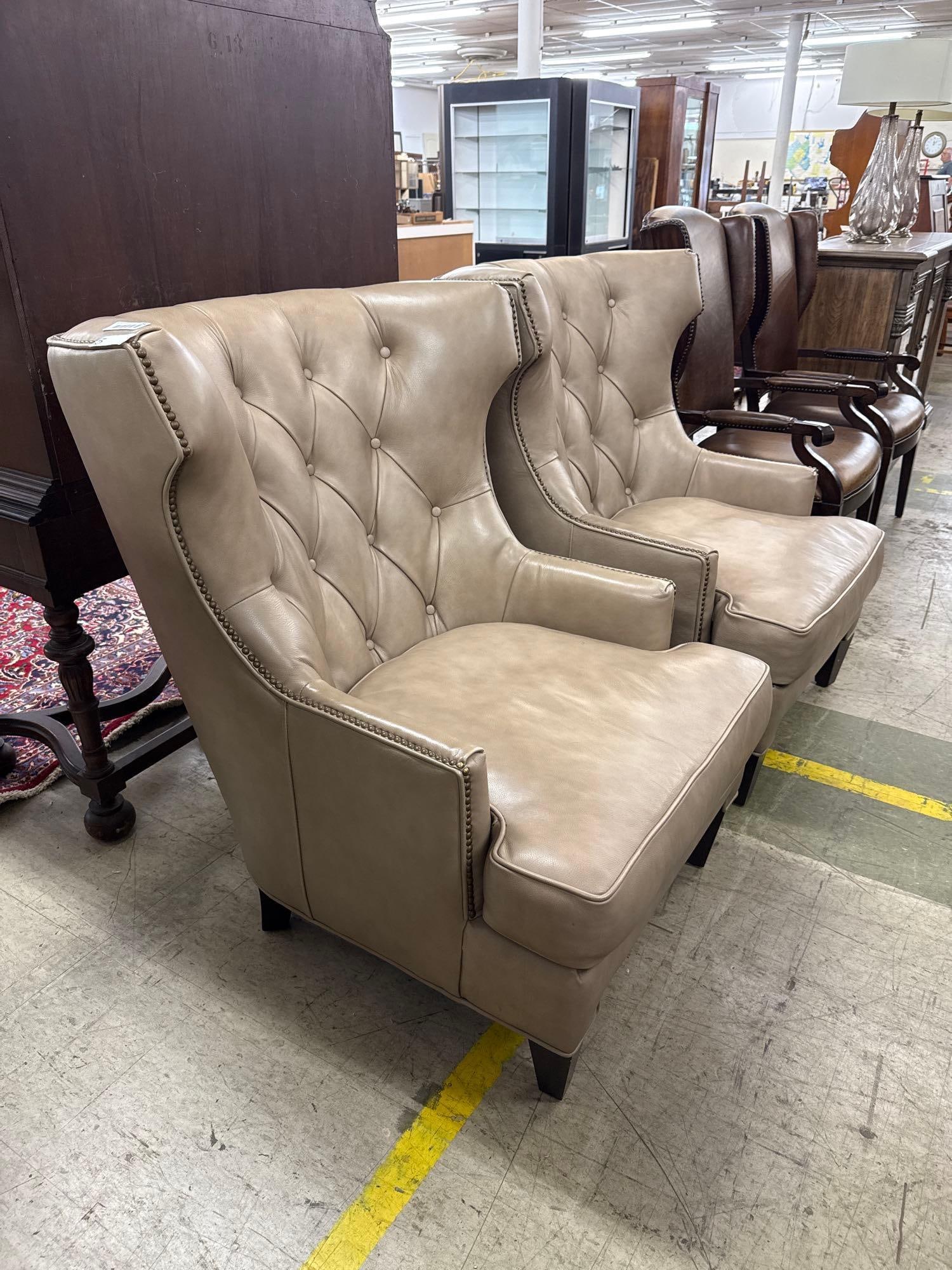 pair of tufted leather arm chairs - 2
