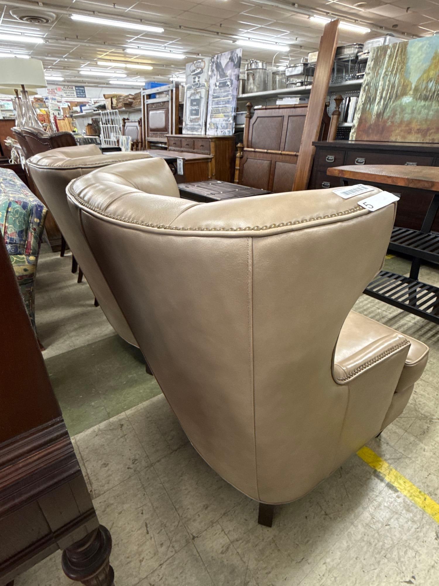 pair of tufted leather arm chairs - 3