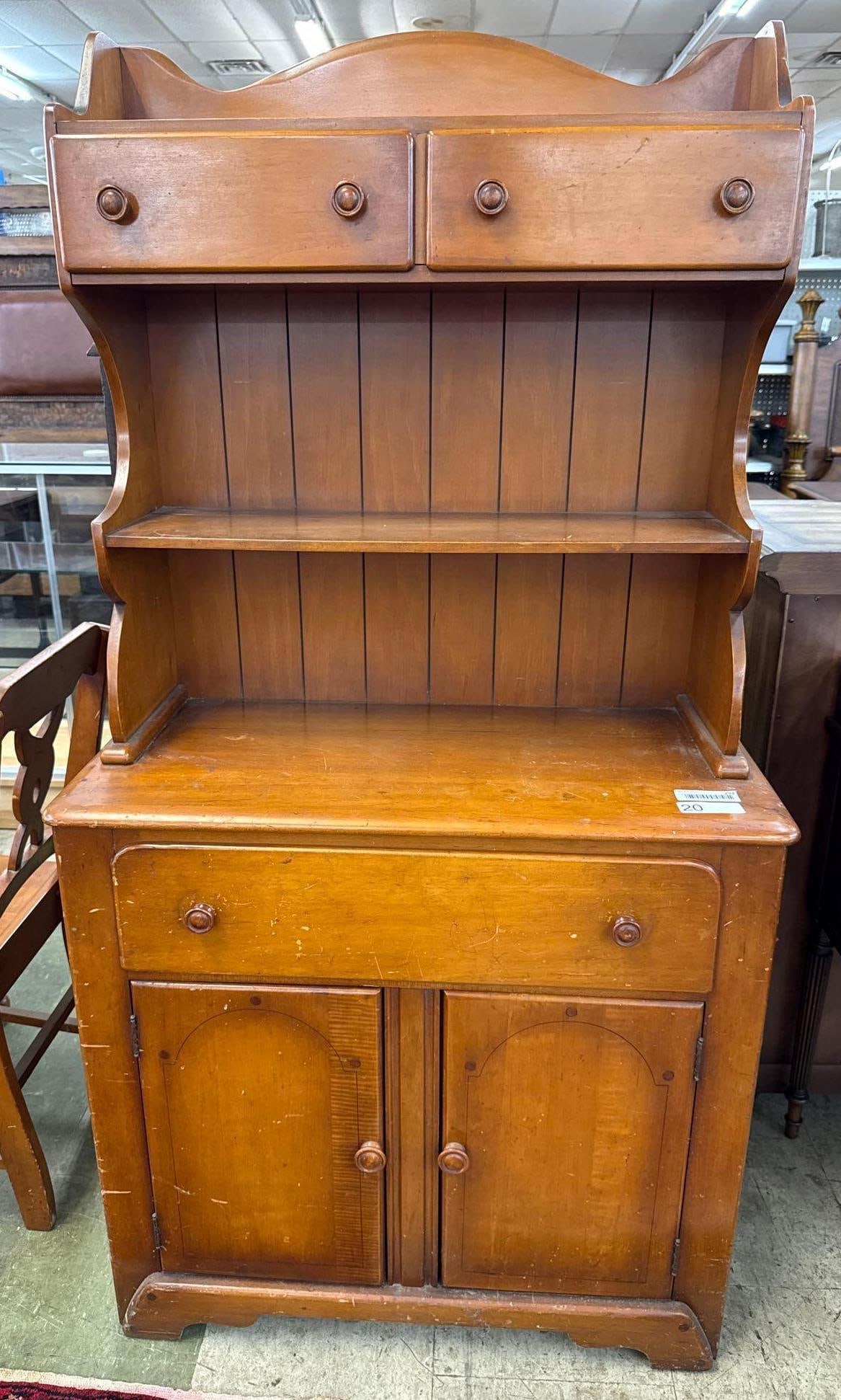 Maple hutch with drawers and doors: 62" x 33" x 15"