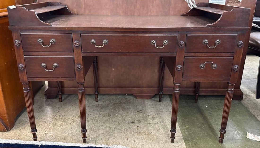 mahogany five drawer desk (1 of 4)