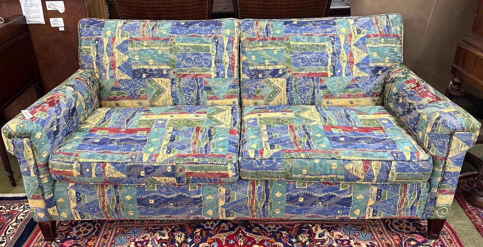 upholstered couch: 32" x 74" x 36"