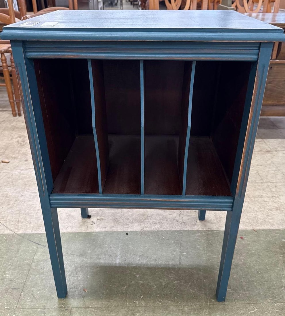 distressed painted record stand: 29" x 20" x 16"
