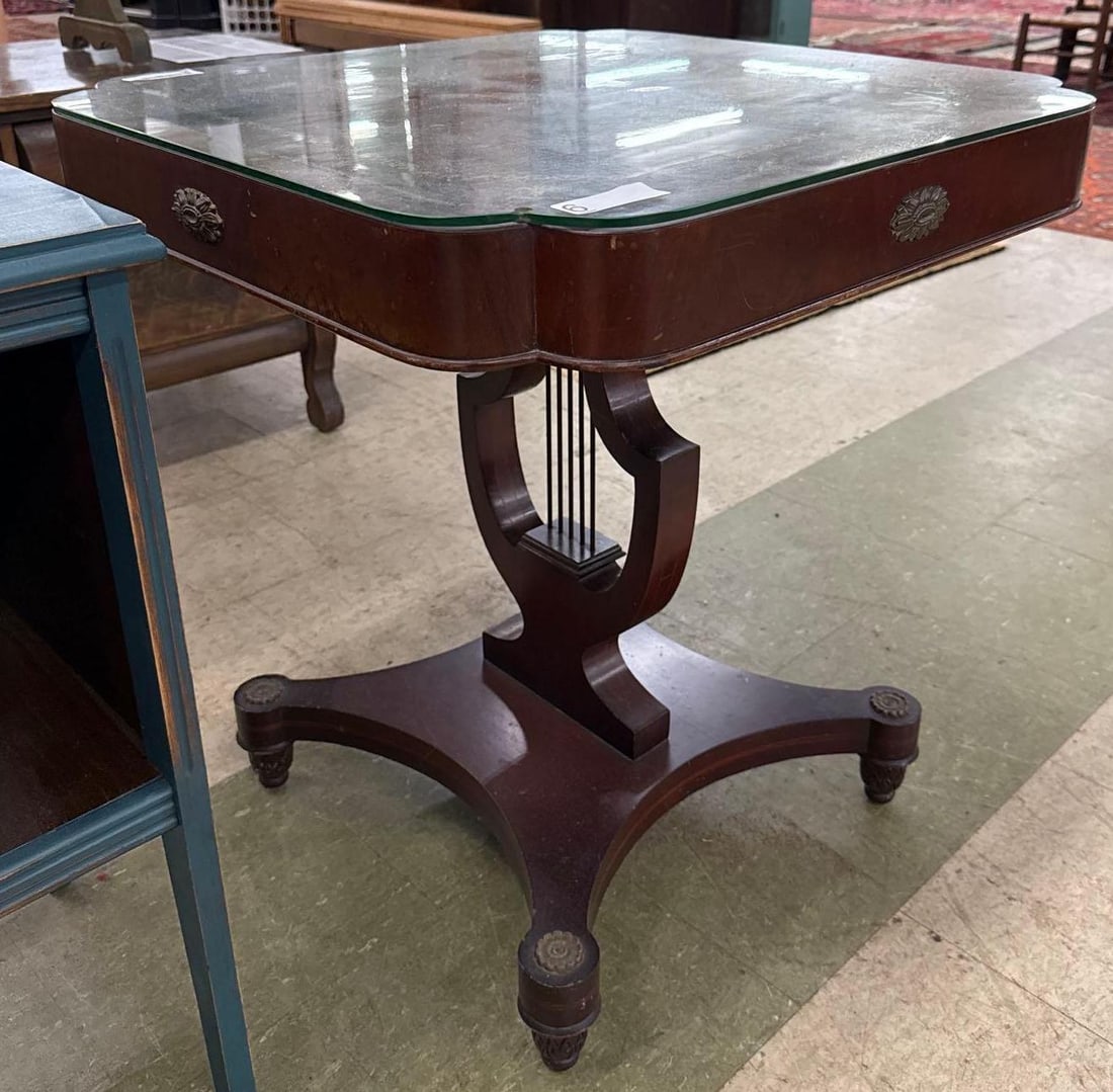 pedestal table with leather top (1 of 4)