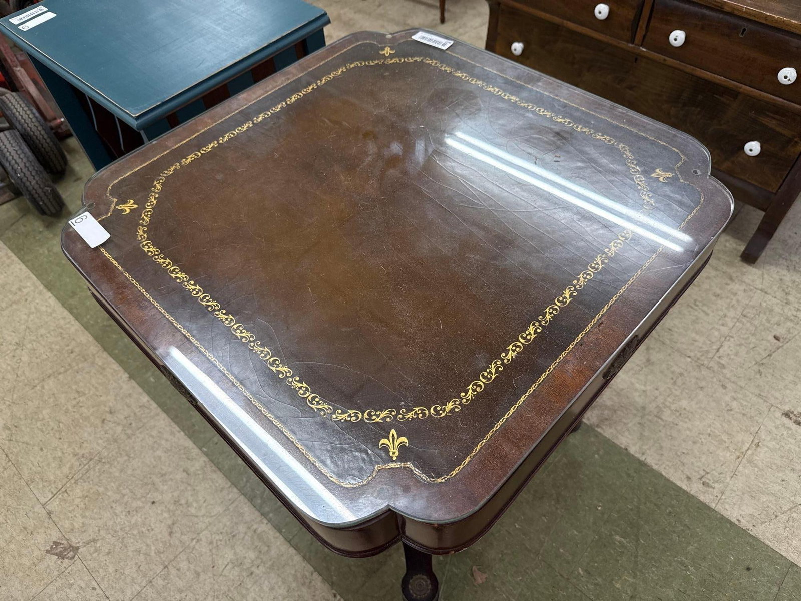 pedestal table with leather top - 2